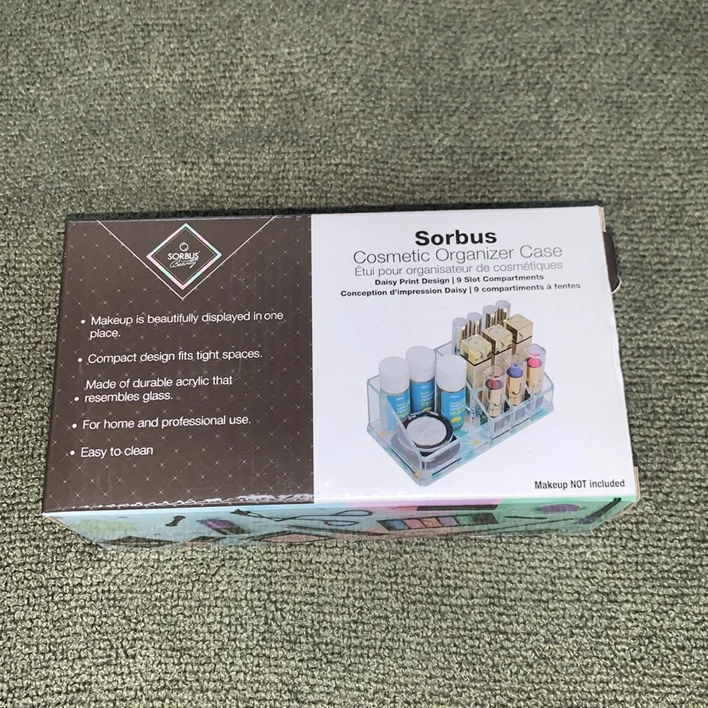 Sorbus Floral Daisy Print 9 Slot Mini Beauty Makeup Organizer NIB